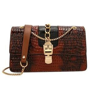 Faux Snake Pattern Women Handbag In Reddish Brown